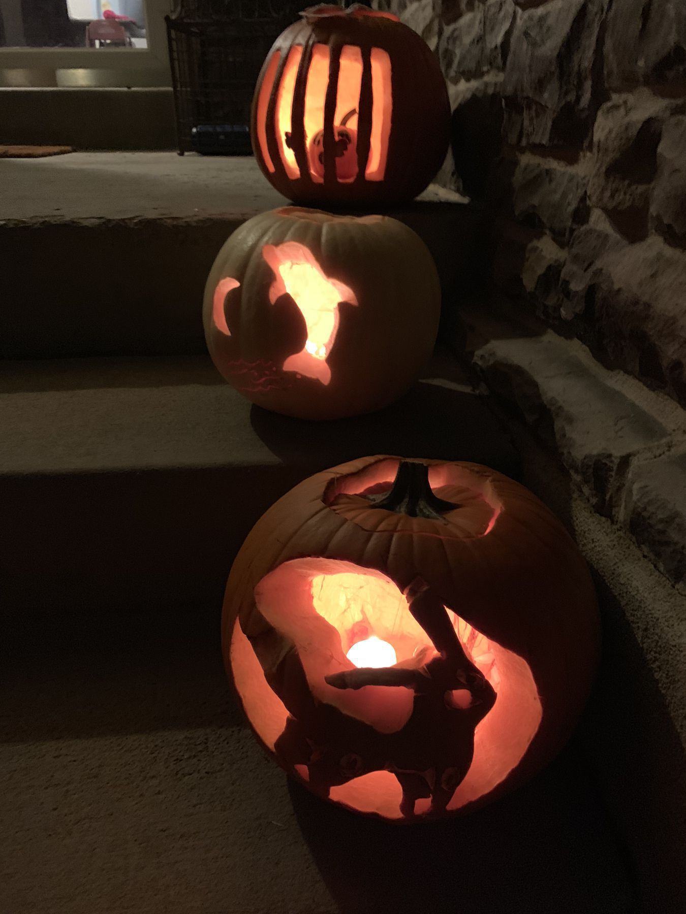Pumpkins carved by my children